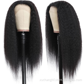 Pre-Plucked 360 Yaki Kinky Straight Frontal Lace Wigs for Black Women Human Hair
